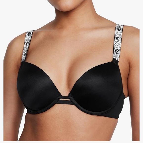 Victoria’s Secret Bling Black “sparkly strap” very sexy push-up  size 32C - Picture 1 of 11